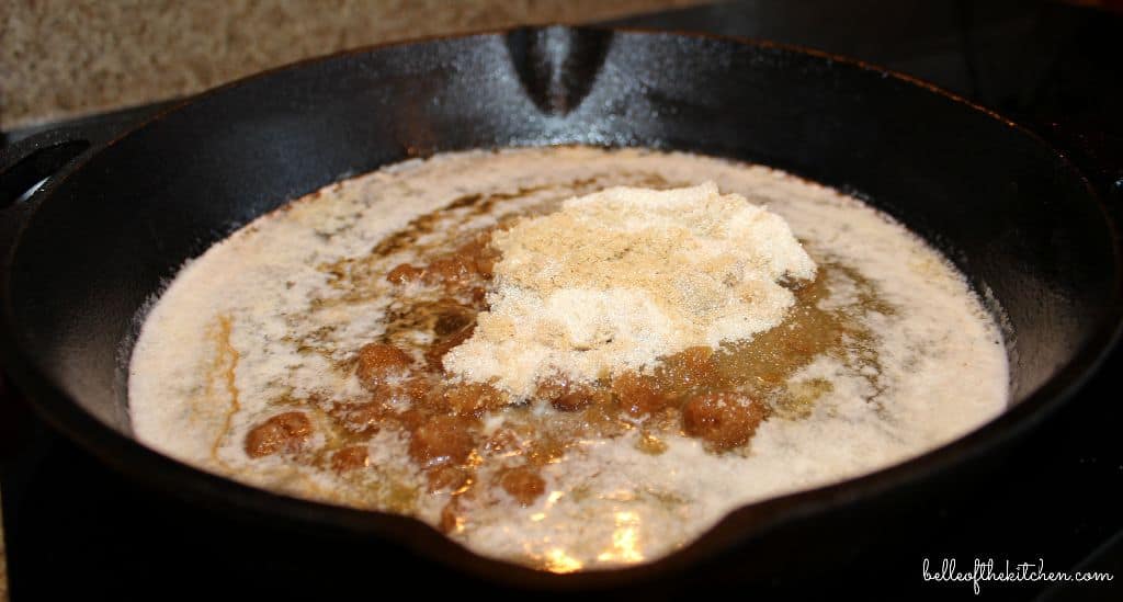 butter and sugar in a skillet