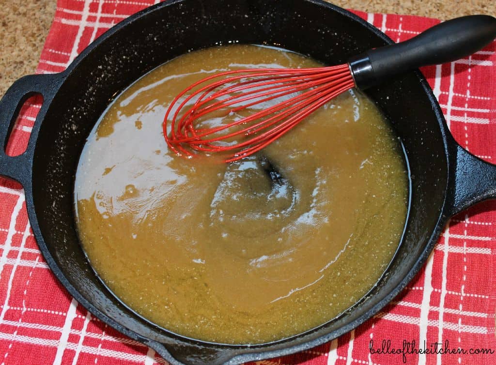 butter and sugar in a skillet with a whisk