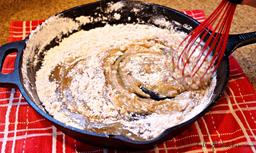 butter and sugar in a skillet with flour