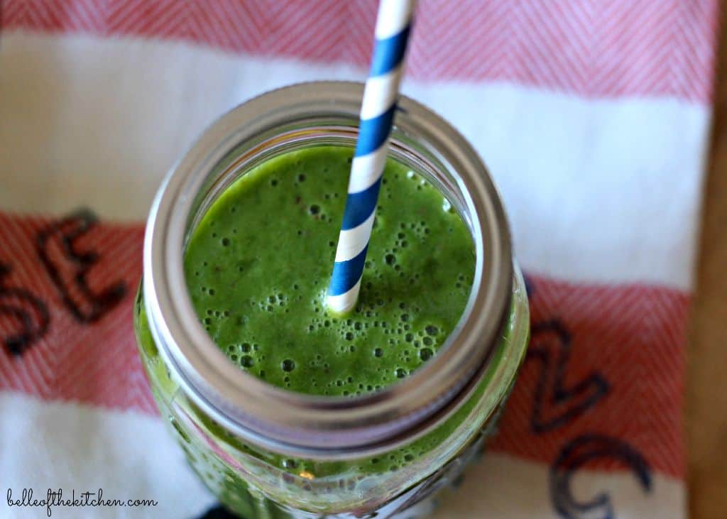 a green smoothie in a jar