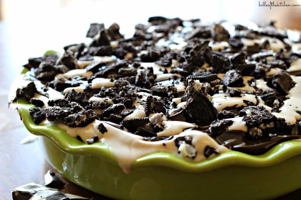 An ice cream pie topped with Oreos