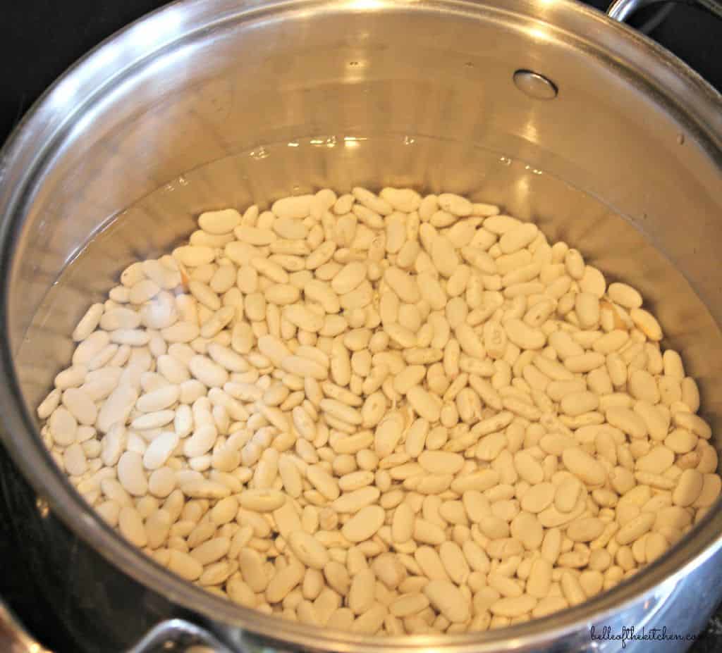a pan full of beans soaking