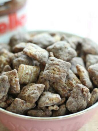 A close up of a bowl of Nutella puppy chow