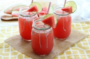 three glasses full of watermelon lemonade