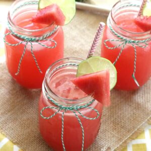three glasses full of watermelon lemonade