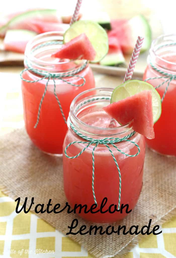 three glasses full of watermelon lemonade 