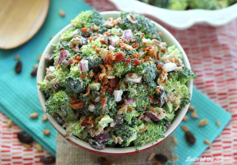 a bowl of broccoli salad