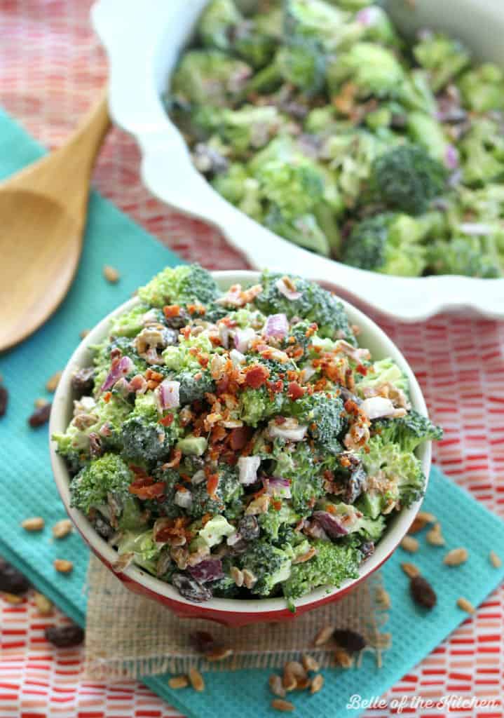 a bowl of broccoli salad