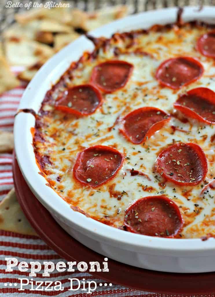 a large bowl of pepperoni pizza dip