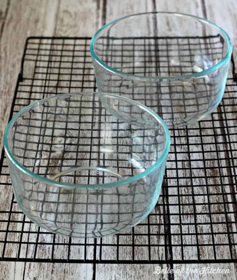 glass bowls on a cooling rack