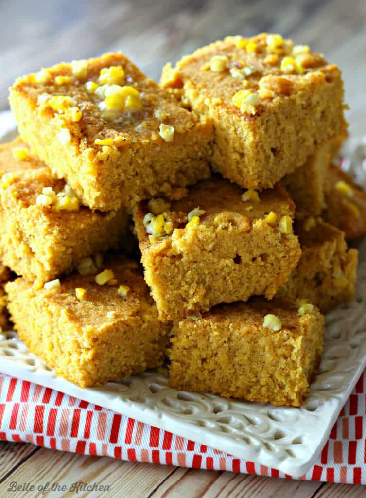 A close up of a stack of cornbread