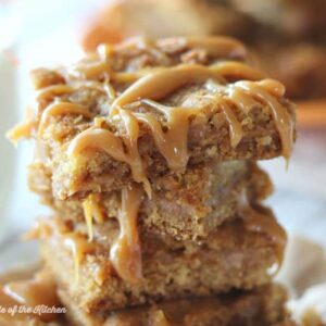 A close up of a stack of caramel bars