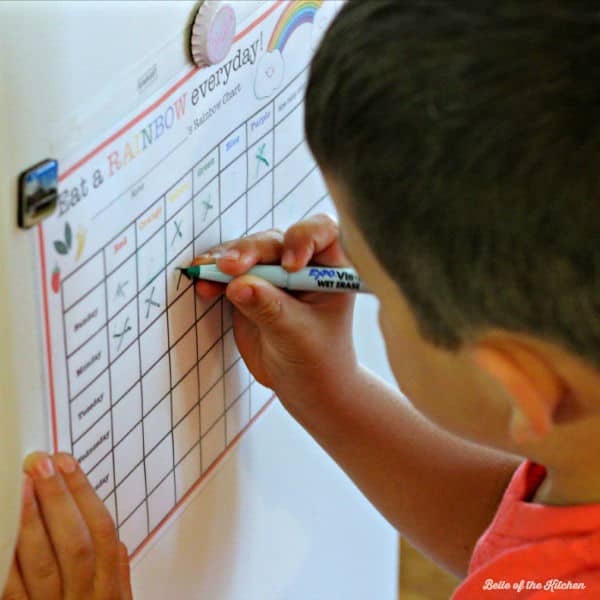 a child filling in a chart