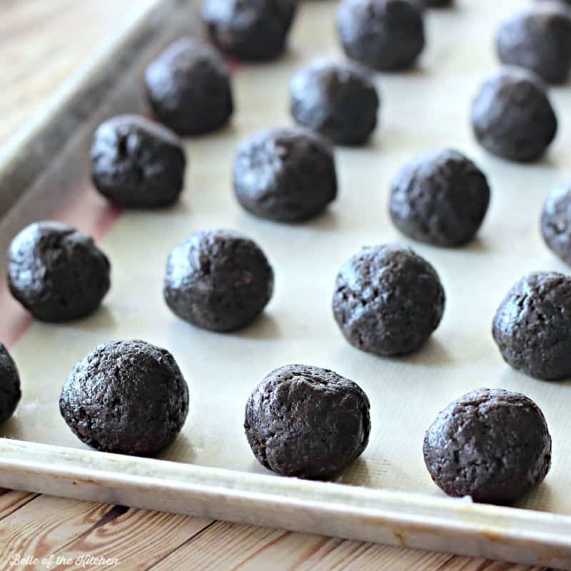 a sheet pan of Oreo cookie balls
