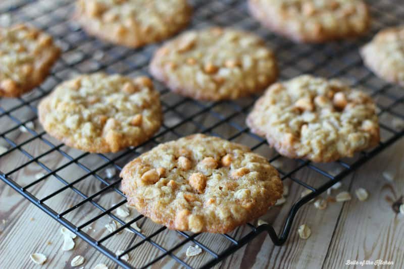 a wire rack full of oatmeal cookies