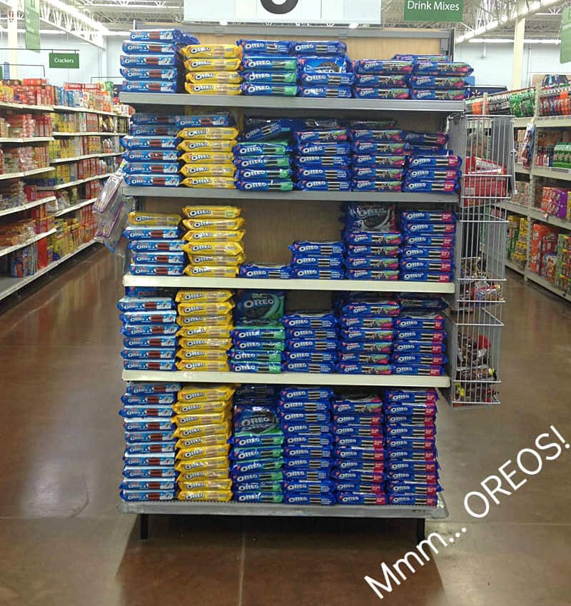 a store display shelf of Oreos 