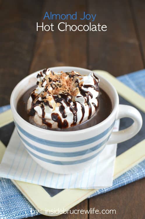 A cup of coffee, with Hot chocolate and Almond
