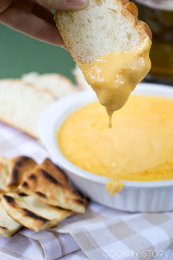 A close up of a plate of food, with Beer cheese