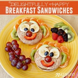 sandwiches with faces made of fruit