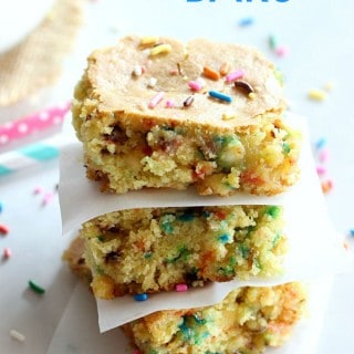 These Cake Batter Bars are chockfull of sprinkles and cake batter flavor! They are easy to make with the help of a cake mix.