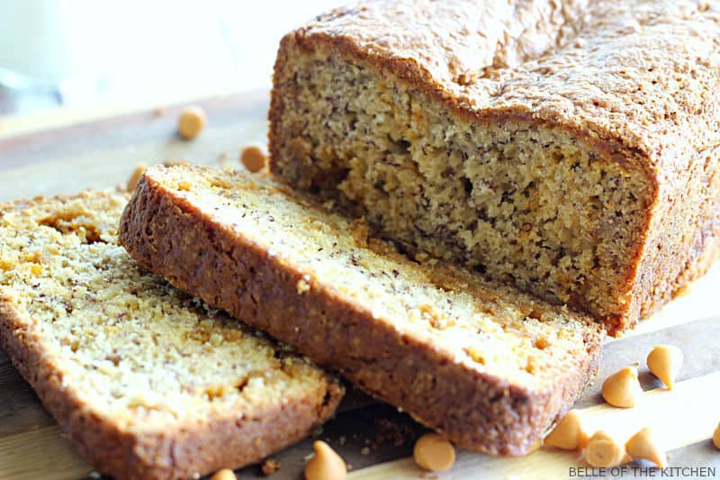 a loaf of banana bread cut into slices