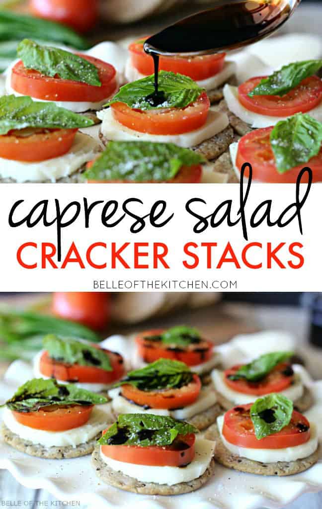 Caprese Salad Cracker Stacks with Balsamic Reduction