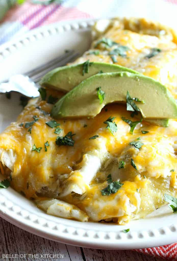 Creamy Salsa Verde Chicken Enchiladas - Belle of the Kitchen