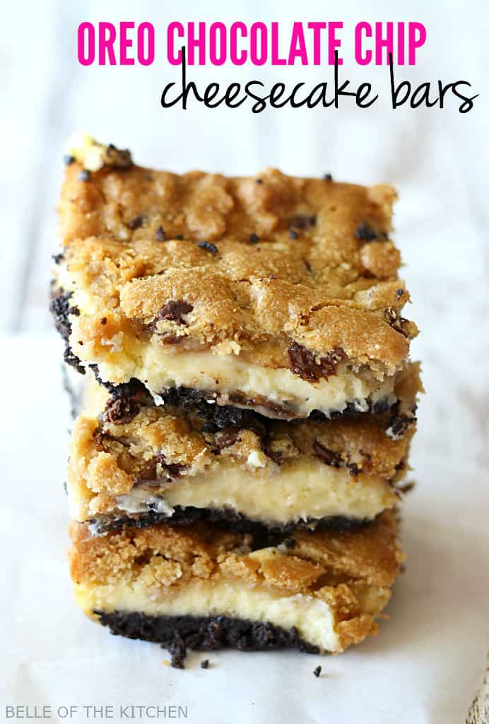 A stack of Oreo cheesecake bars