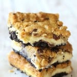 A layer of chocolate chip cookies followed by a cheesecake filling, all on top of a buttery Oreo crust. These are sinfully good!