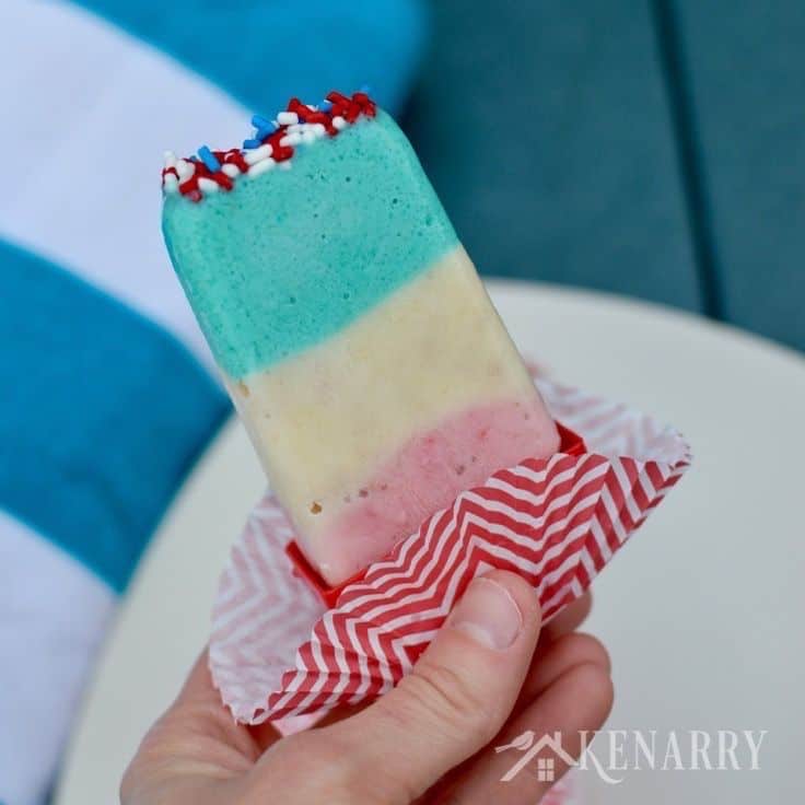 a red, white, and blue pudding popsicle