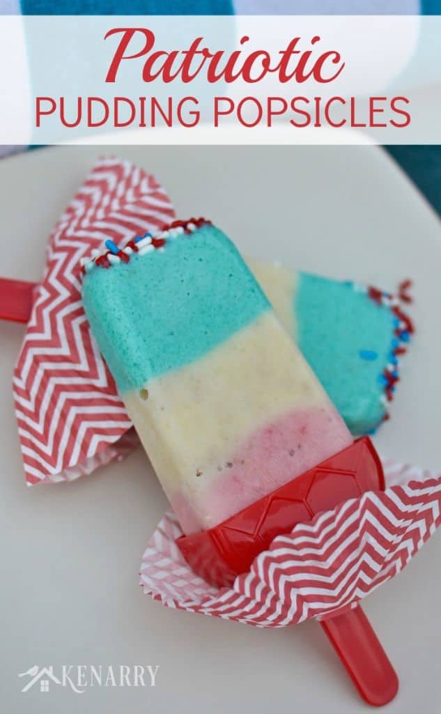 A piece red, white, and blue pudding popsicle on a plate