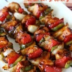 These Chicken skewers are the perfect summer dinner. Chicken and veggies marinated in a Chipotle Honey Grilling Sauce then barbecued to perfection!