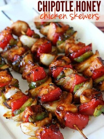 A plate of chipotle chicken skewers