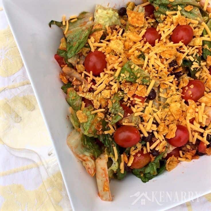 A bowl filled with taco salad