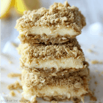Tart, yet sweet lemon bars with an oatmeal streusel crust and topping. SO good!