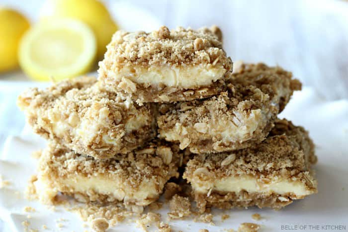 a stack of Lemon Creme Bars on a plate