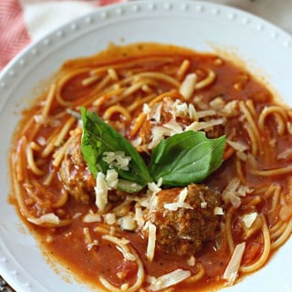 This Spaghetti and Meatball Soup is so good! A one-pot meal loved by the whole family.