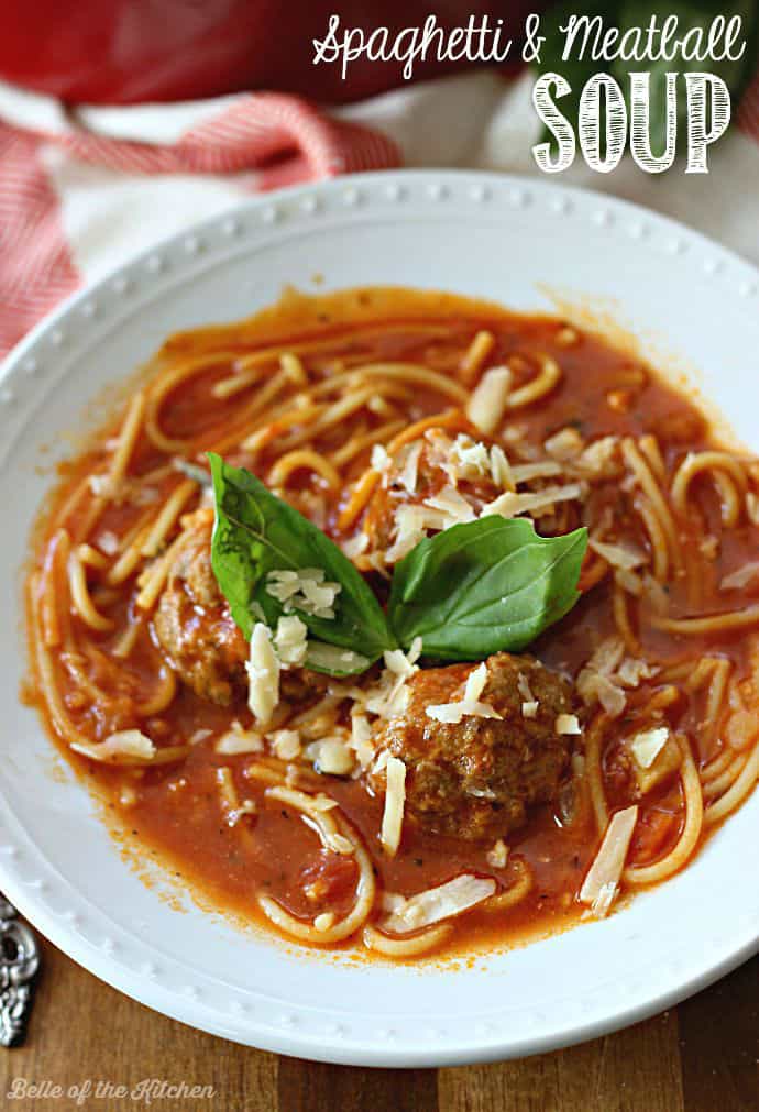 A bowl of Soup and Spaghetti