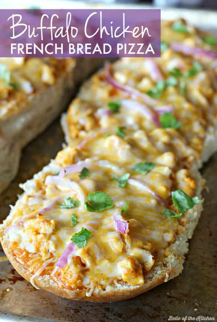 French bread pizza with cheese, red onions, and cilantro on top