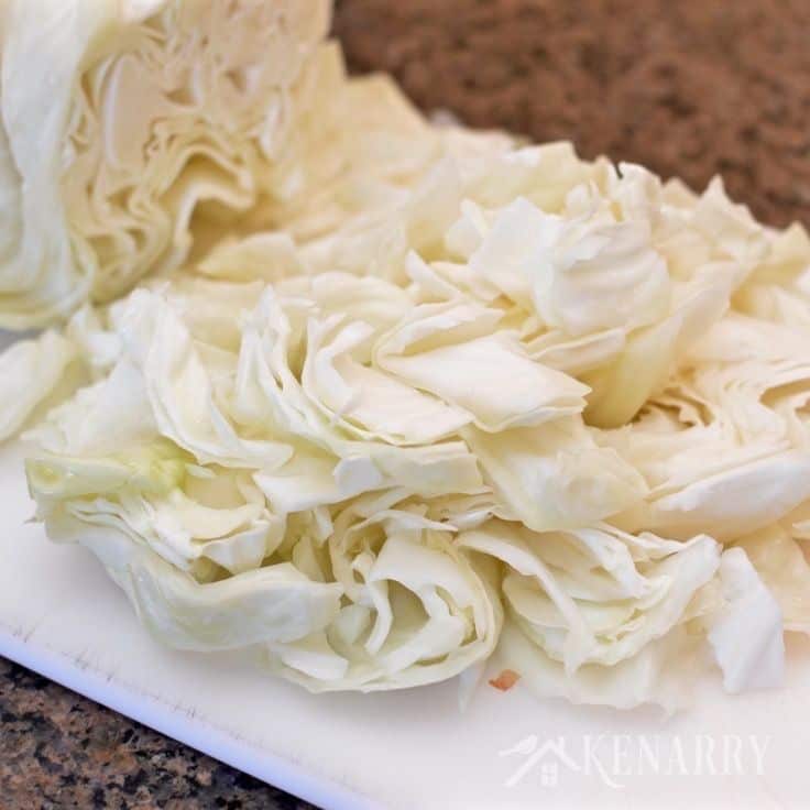 A close up of chopped cabbage