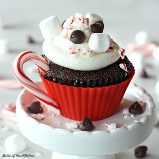 These hot chocolate cupcakes are topped with a delicious marshmallow buttercream and made to look like little cups of hot cocoa!
