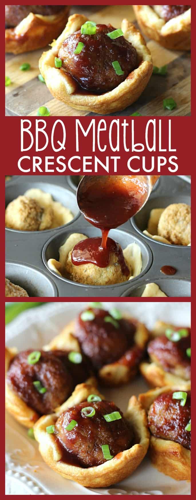 A close up of meatballs in pastry cups on a wooden cutting board