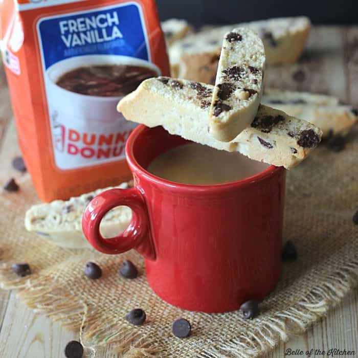 A cup of coffee, with Biscotti and Chocolate