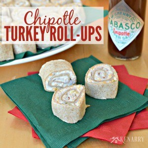 turkey rollups on a green and red napkin