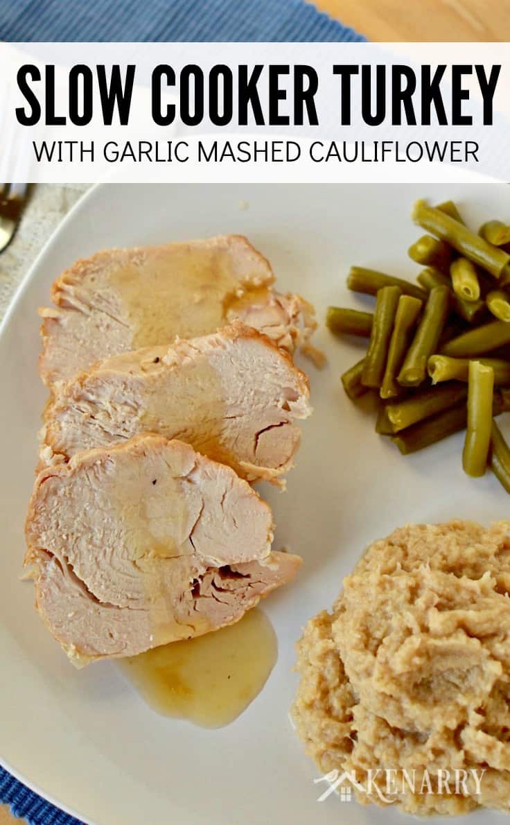 A plate of food turkey, green beans, and cauliflower