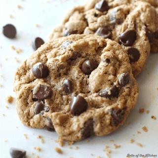 These Almond Butter Chocolate Chip Cookies are made with no flour, oil, or butter. They are perfectly chewy, full of chocolate, and downright addicting!