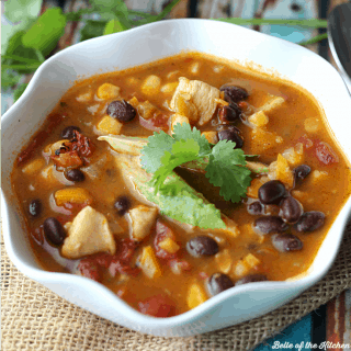 This chicken taco soup is lighter on calories but still full of flavor! Packed with chicken, veggies, and beans, it's a great recipe to keep you on track.