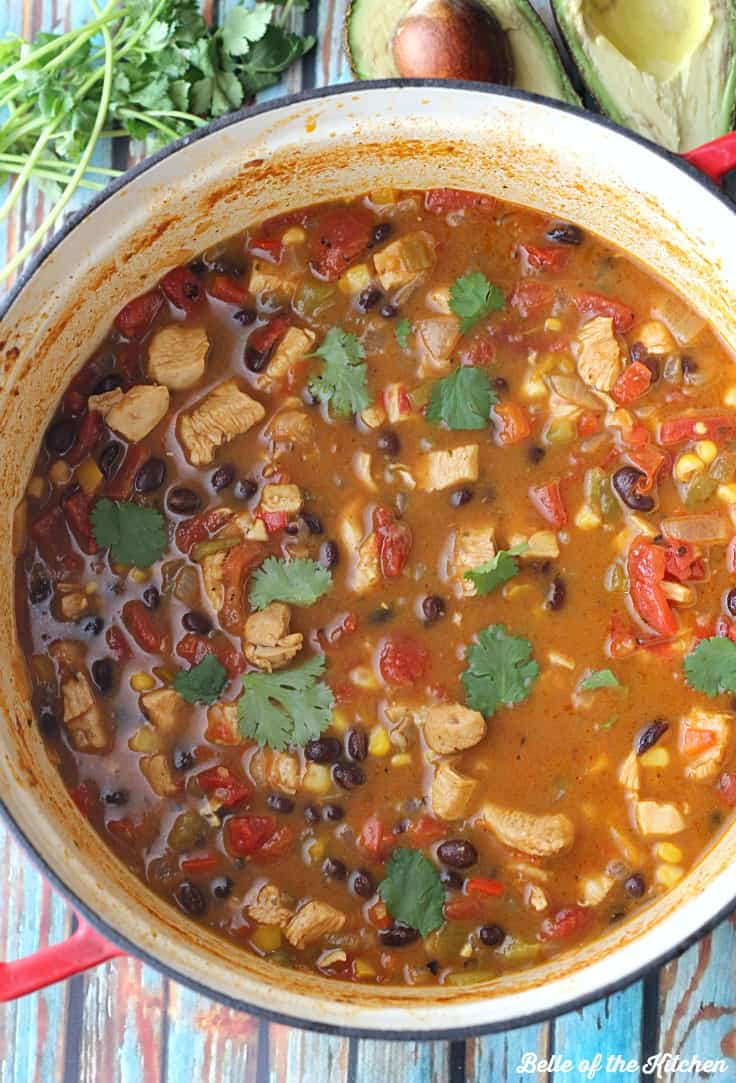 a pot filled with chicken taco soup 
