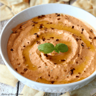 This Roasted Red Pepper Dip is such a crowd pleaser! I make it for get togethers all the time.