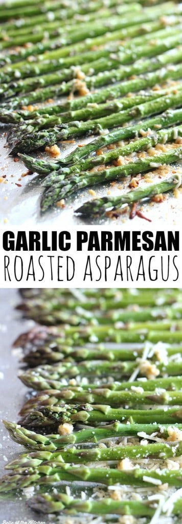 This is my favorite way to eat asparagus! Roasted with garlic and topped with parmesan cheese!